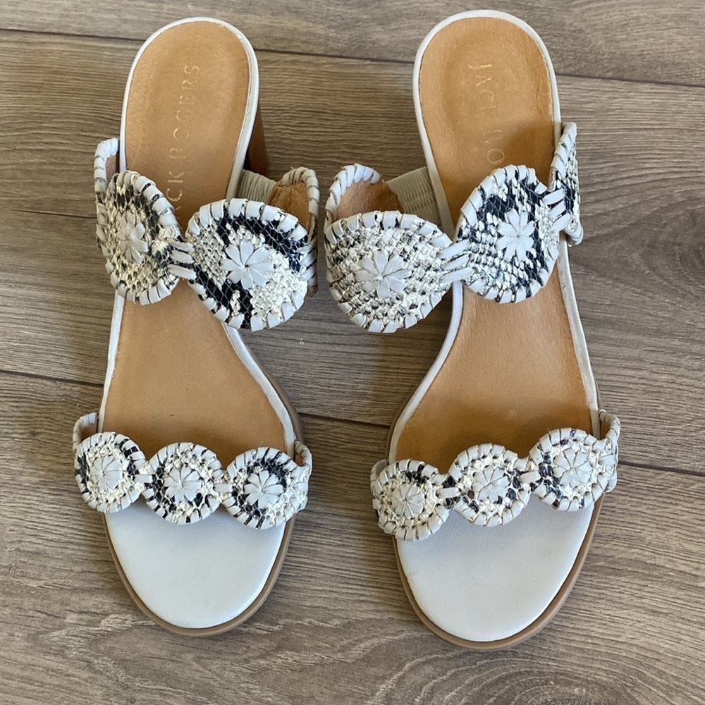 Jack Rogers Lauren Mid-Heel Snake-Print Slide Sandals Leather Open Toe Size 8.5 - Picture 2 of 7